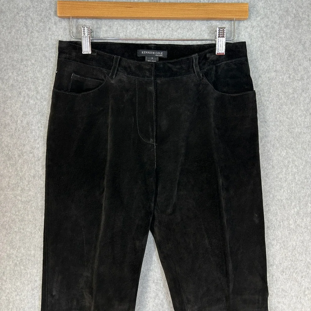 Y2K Kenneth‎ Cole New York Black Suede Leather Pants Straight Leg Womens Size 2